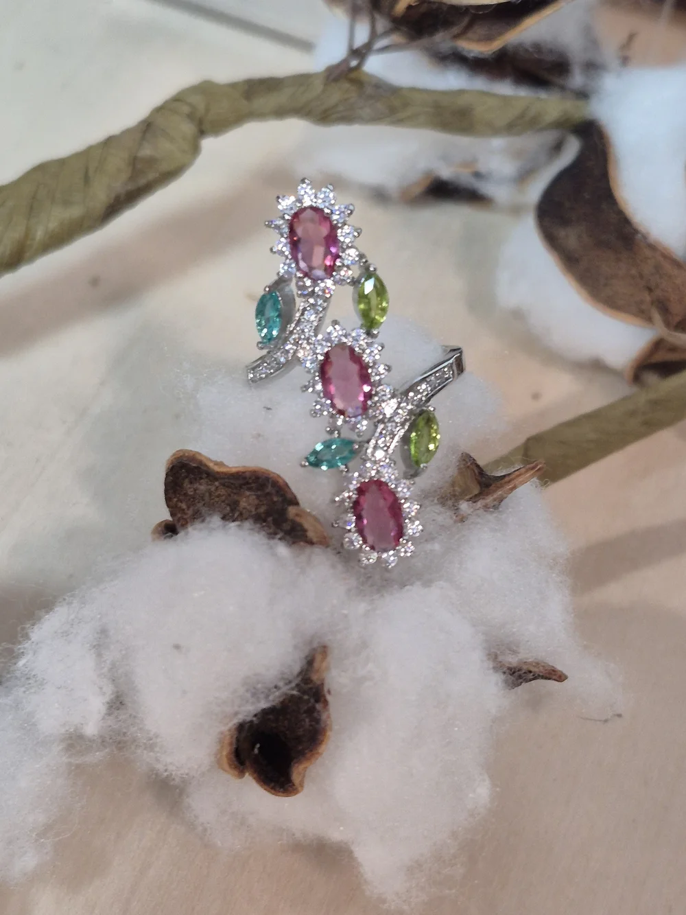 💚🩷NEW💚🩷 STUNNING!! PINK MORGANITE, AQUAMARINE, PERIDOT & CZ'S Ring